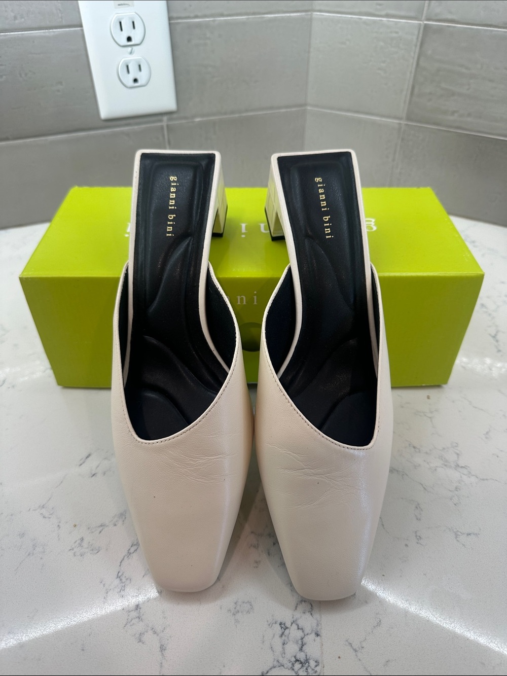 Gianni Bini Cream Square-Toe Slip-On Mules